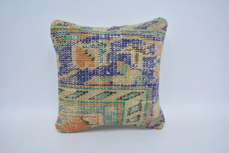Ottoman Cushion Cover, 12x12 Blue Pillow, Handmade Kilim Cushion, Ethnical Kilim Rug Pillow, Turkish Pillow, Knitted Pillow, Pillow - 1