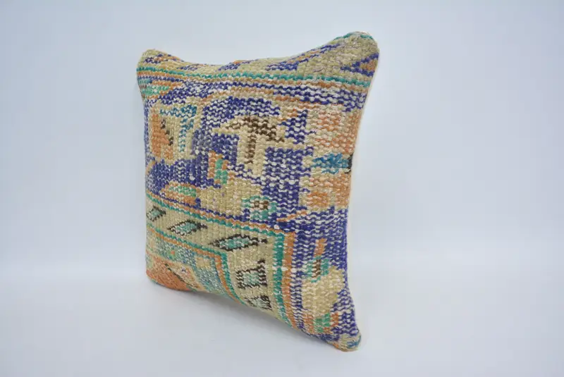 Ottoman Cushion Cover, 12x12 Blue Pillow, Handmade Kilim Cushion, Ethnical Kilim Rug Pillow, Turkish Pillow, Knitted Pillow, Pillow - 4