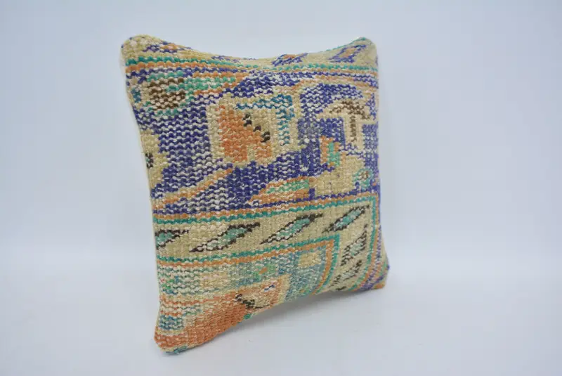 Ottoman Cushion Cover, 12x12 Blue Pillow, Handmade Kilim Cushion, Ethnical Kilim Rug Pillow, Turkish Pillow, Knitted Pillow, Pillow - 3