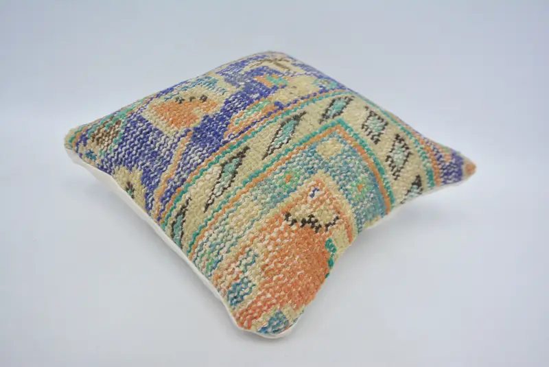 Ottoman Cushion Cover, 12x12 Blue Pillow, Handmade Kilim Cushion, Ethnical Kilim Rug Pillow, Turkish Pillow, Knitted Pillow, Pillow - 6