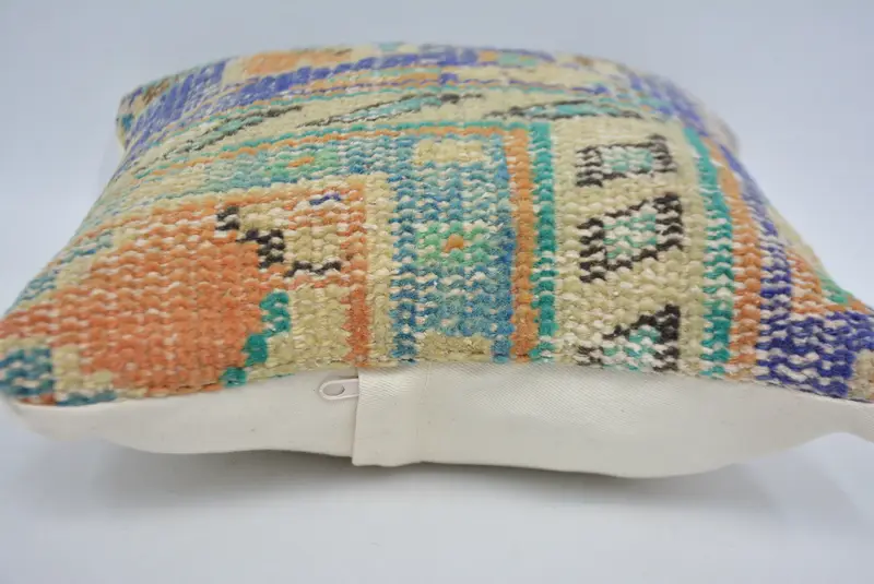Ottoman Cushion Cover, 12x12 Blue Pillow, Handmade Kilim Cushion, Ethnical Kilim Rug Pillow, Turkish Pillow, Knitted Pillow, Pillow - 5