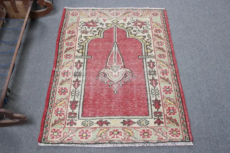 2.9x3.7 ft Rug, Turkish Vintage Small Rug, Red Oushak Wool Rug - 1