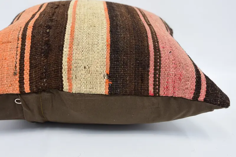 Pillow Case, Vintage Kilim Throw Pillow, Patio Pillow, Turkish Bench Pillow, Pillow for Couch, Kilim Pillow, 16x16 Brown Cushion, Floor Pillow Sham - 5