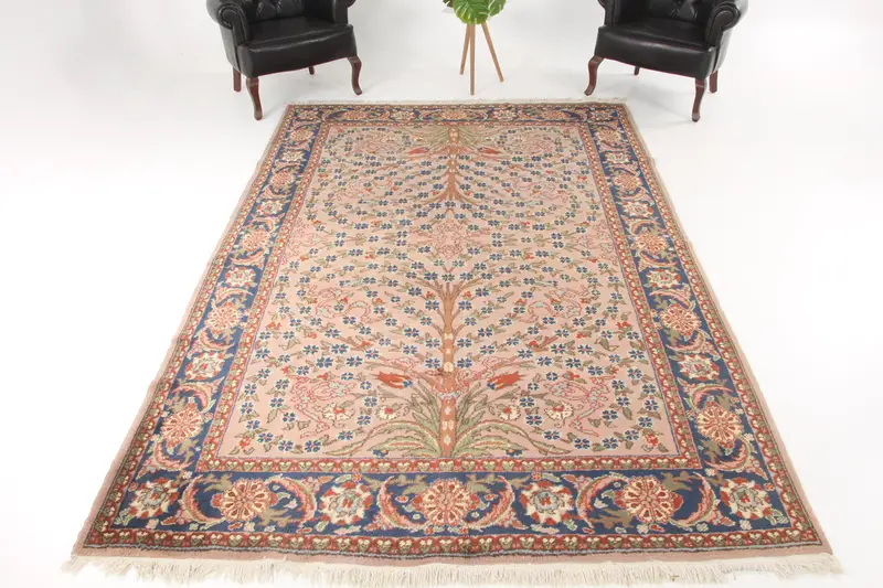 Vintage Large Rug 6.7x10.4 ft, Blue Ombré Turkish Wool Rug - 1