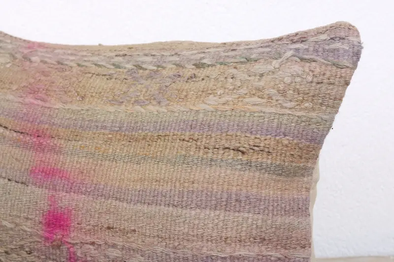 Pillow Case, 12x20 Beige Pillow Sham, Kilim Pillow Cover, Patio Pillow Sham, Bolster Cushion Cover, Vintage Kilim Throw Pillow, Turkish Pillow - 5