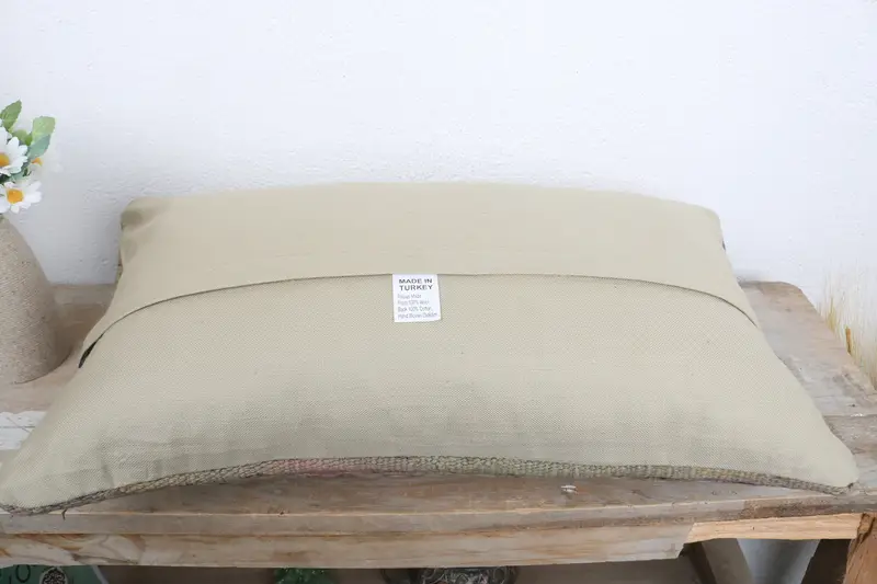 Pillow Case, 12x20 Beige Pillow Sham, Kilim Pillow Cover, Patio Pillow Sham, Bolster Cushion Cover, Vintage Kilim Throw Pillow, Turkish Pillow - 7