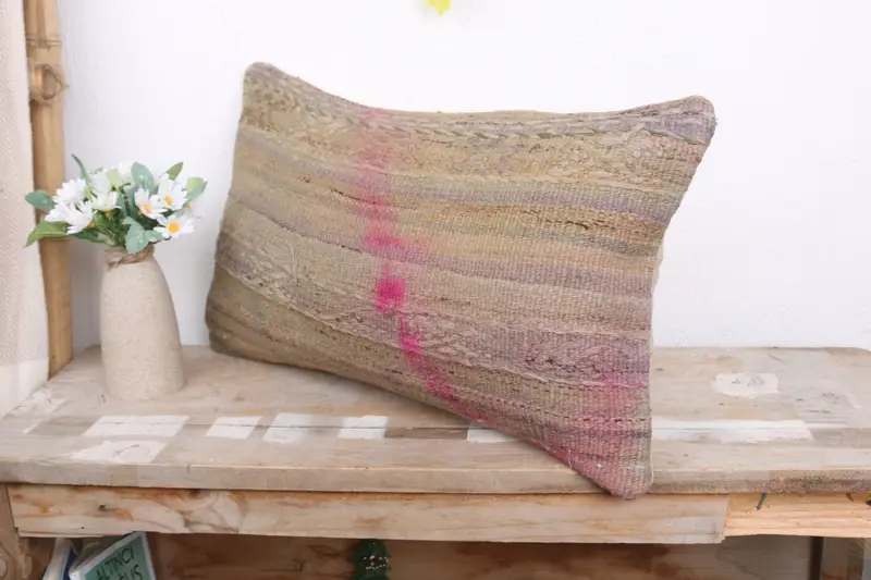 Pillow Case, 12x20 Beige Pillow Sham, Kilim Pillow Cover, Patio Pillow Sham, Bolster Cushion Cover, Vintage Kilim Throw Pillow, Turkish Pillow - 4
