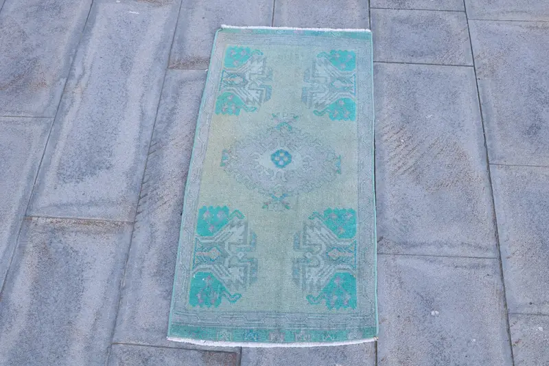 1,6x2,9 ft kleiner Vintage-Teppich, blaugrüner türkischer gestreifter Wollteppich - 1