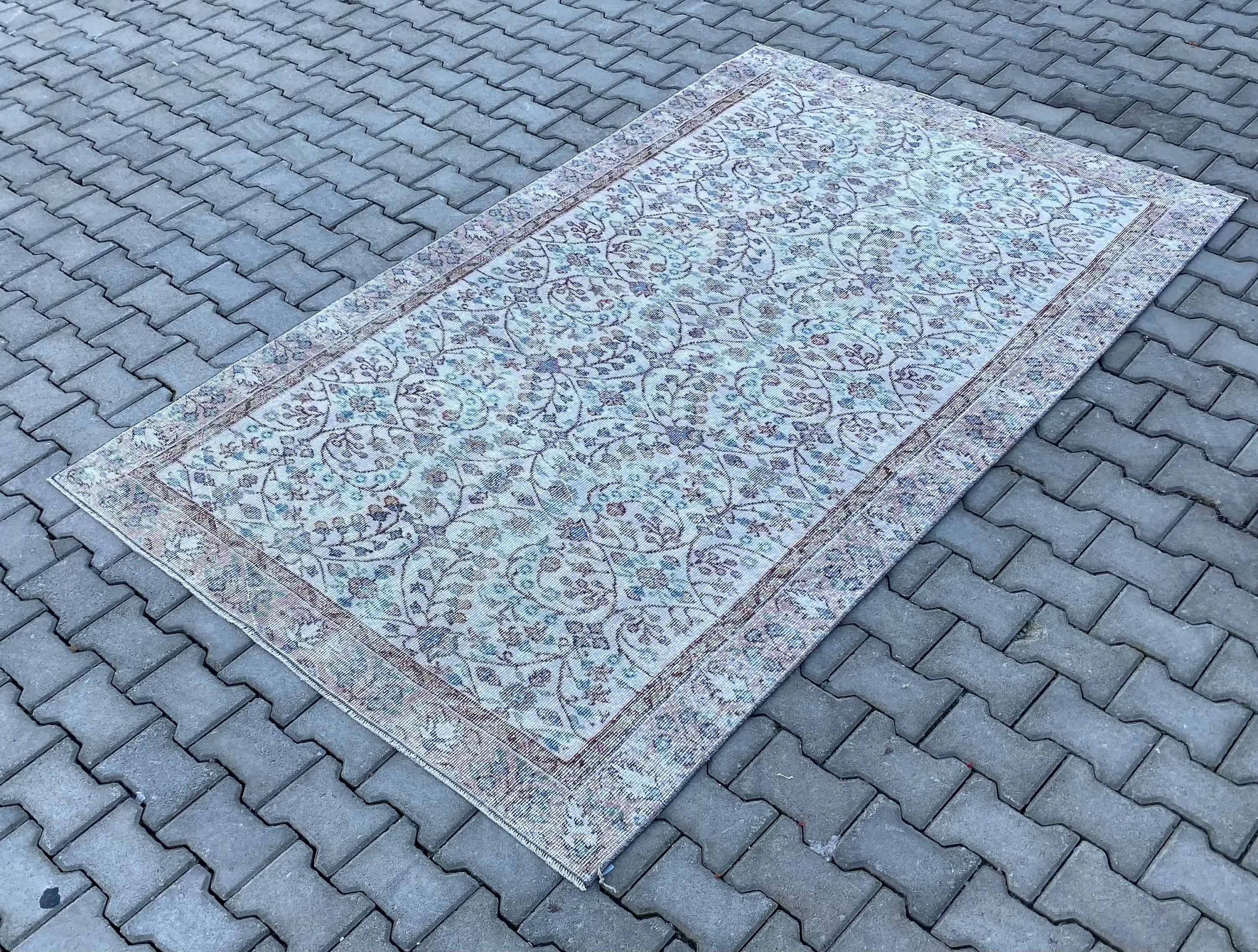 5.2x7.5 ft Halı, Vintage Türk Alan Halısı, Mavi Yün Halı - 1