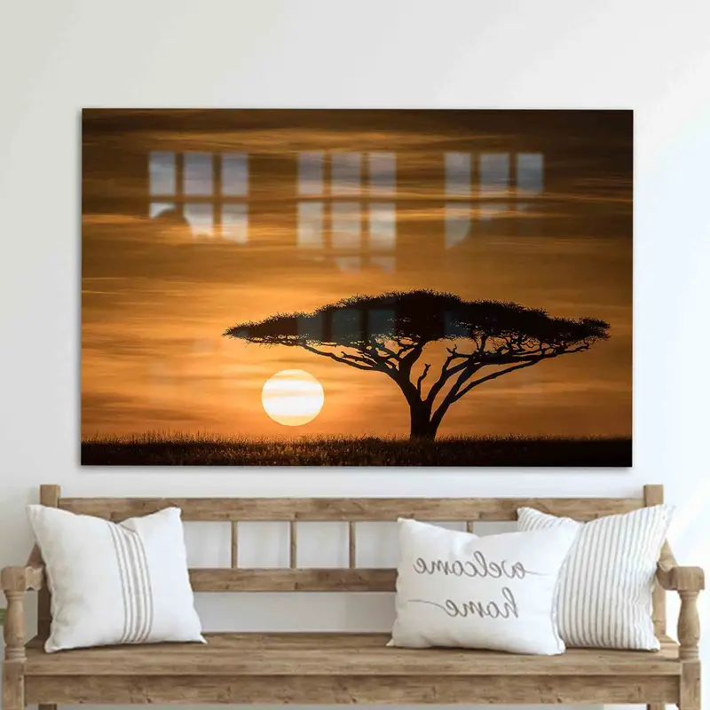 エレガントなセレンゲティ サンライズ ガラス - 自然の風景をプリント
