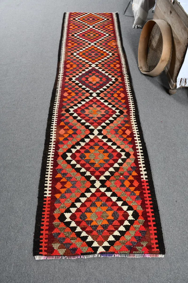 Kırmızı ve Turuncu Halı, 2,7x11,1 ft Botanik Tasarım