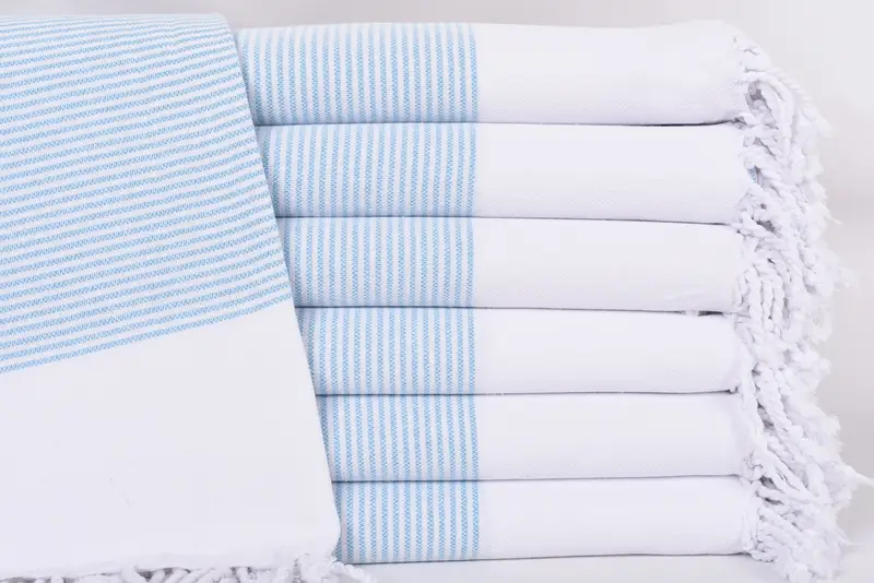 Turkish Towel Turquoise Striped Organic Cotton Beach Towel, 70x36 Inches