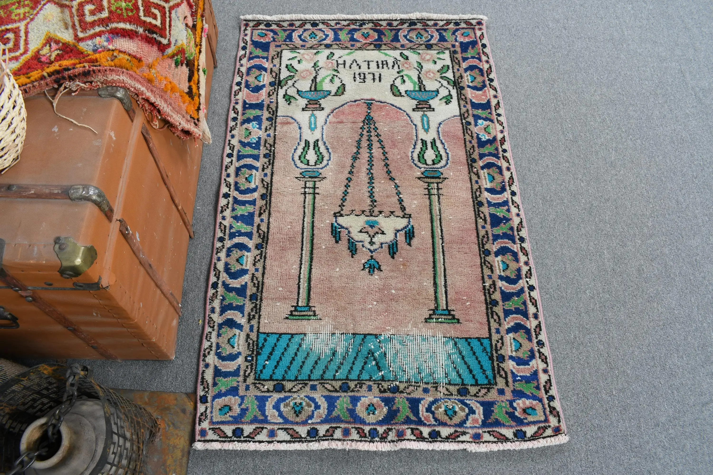 Turkish Vintage Rug, 2.5x3.9 ft Rug, Blue Moroccan Wool Rug - 1