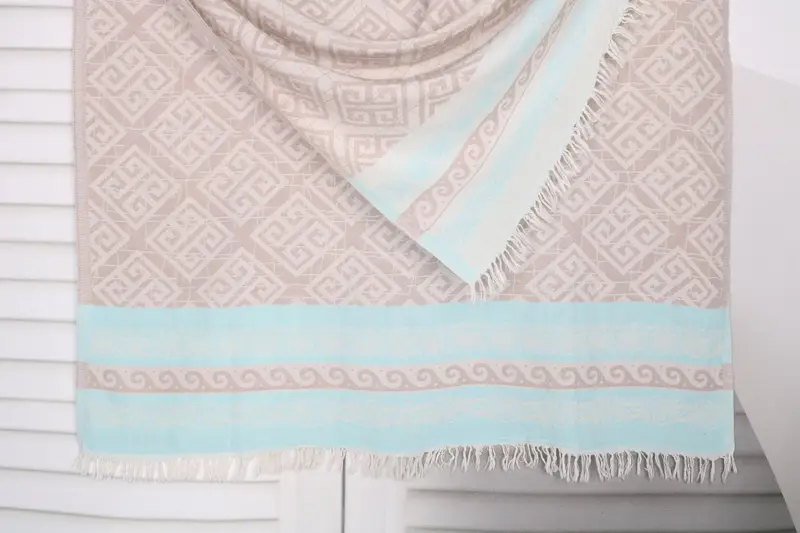 Light Brown-Turquoise Cotton Towel Personalized Beach Towel, 36x71 Inches