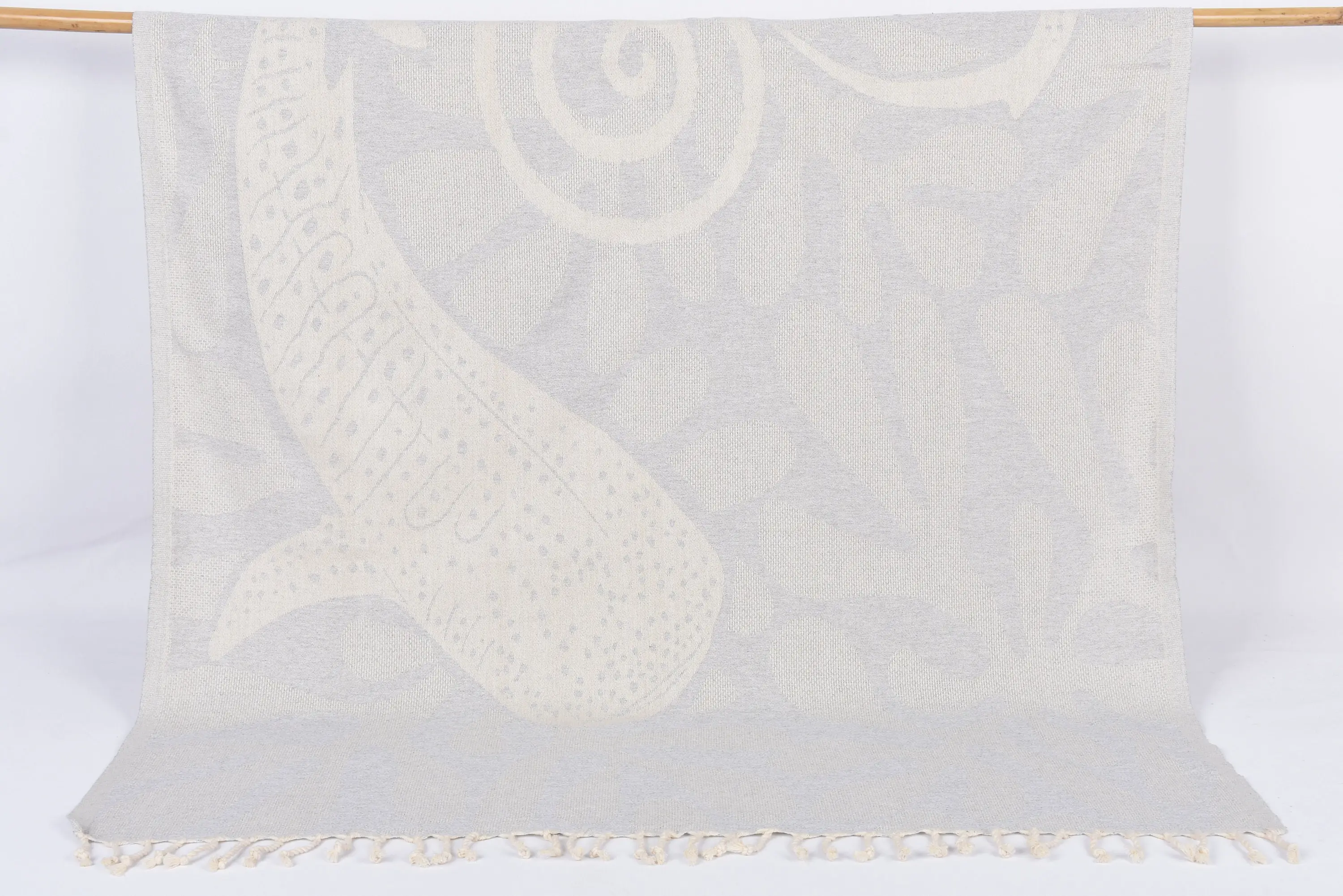 Light Gray Whale Design Turkish Bath Towel, Organic Cotton, 70x40 Inches - 1