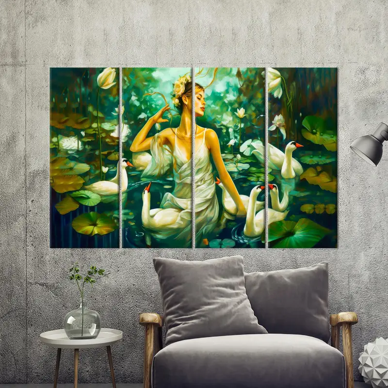 Woman Canvas Decor, Swans Wall Art, Abstract Canvas Art, Canvas Wall Art, Wall Hanging Art, Home Art Decor, Girl Room Art, Modern Canvas - 5