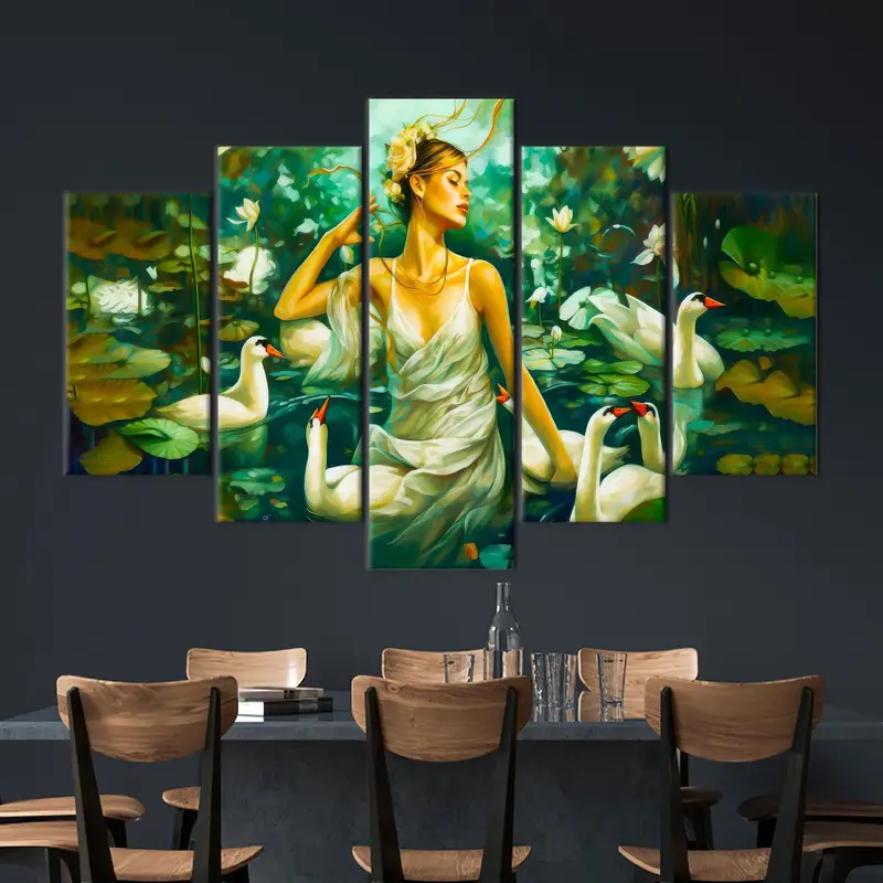 Woman Canvas Decor, Swans Wall Art, Abstract Canvas Art, Canvas Wall Art, Wall Hanging Art, Home Art Decor, Girl Room Art, Modern Canvas - 6