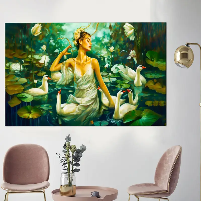 Woman Canvas Decor, Swans Wall Art, Abstract Canvas Art, Canvas Wall Art, Wall Hanging Art, Home Art Decor, Girl Room Art, Modern Canvas - 1