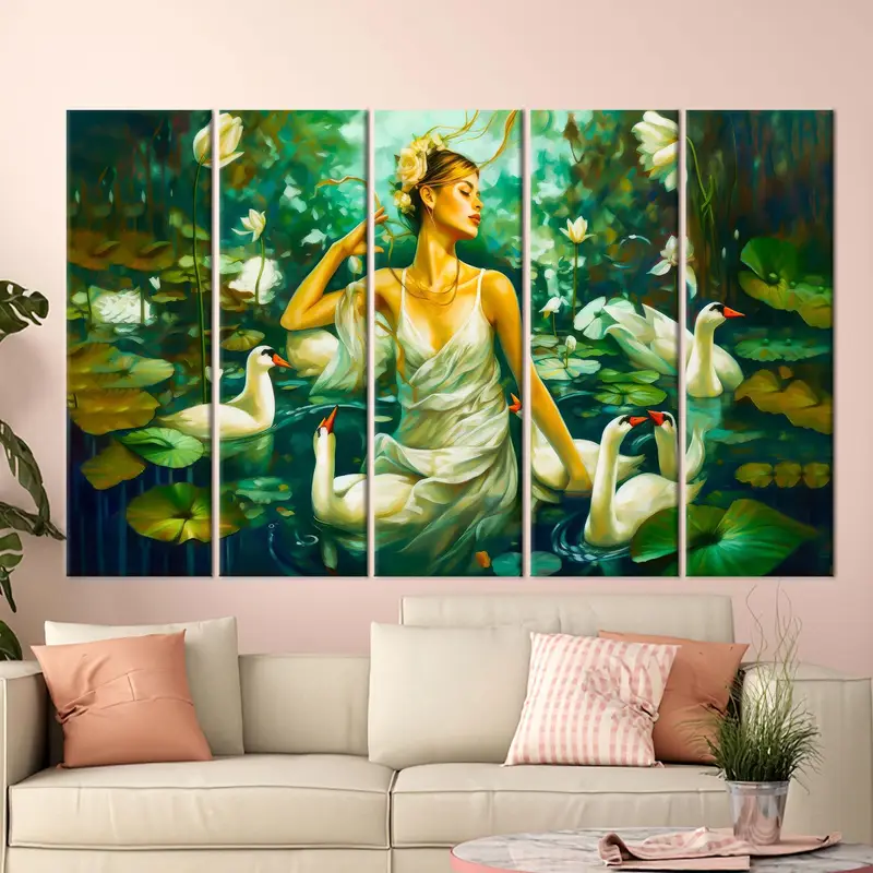 Woman Canvas Decor, Swans Wall Art, Abstract Canvas Art, Canvas Wall Art, Wall Hanging Art, Home Art Decor, Girl Room Art, Modern Canvas - 2