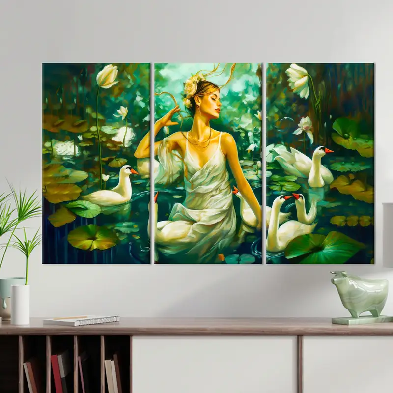 Woman Canvas Decor, Swans Wall Art, Abstract Canvas Art, Canvas Wall Art, Wall Hanging Art, Home Art Decor, Girl Room Art, Modern Canvas - 4