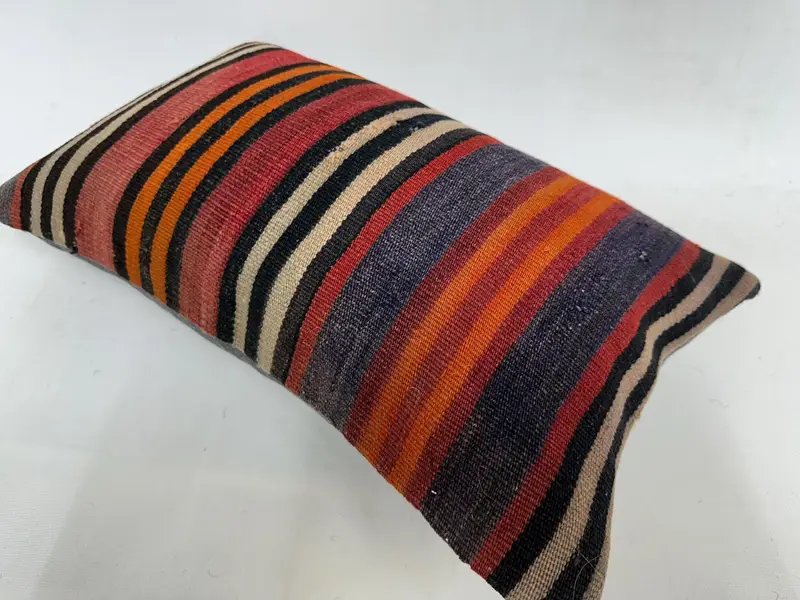 Red & Orange Striped Pillow, 12x20 Inches Handmade Decorative Pillow - 6