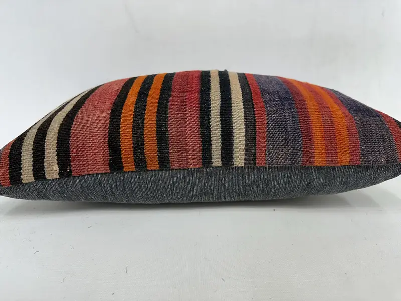 Red & Orange Striped Pillow, 12x20 Inches Handmade Decorative Pillow - 5