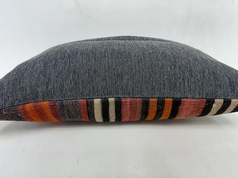 Red & Orange Striped Pillow, 12x20 Inches Handmade Decorative Pillow - 7
