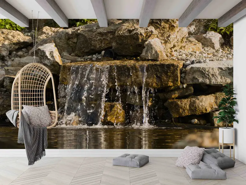 Papel pintado con paisaje de cascada impreso: serenidad natural para tu espacio