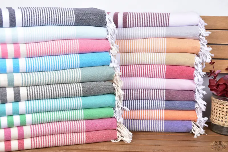 Custom Towel, Summer Gift Ideas, Absorbent Turkish towel, Luxury Beach Towel, Bridal Shower Gifts, Wedding Gift, 70x40 Cotton Striped Towel - 1