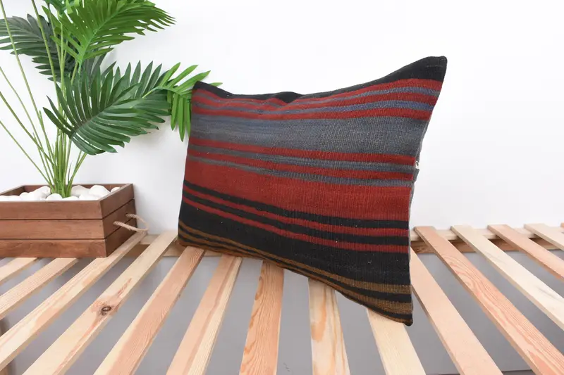 Pattern Throw Cushion Case, Vintage Kilim Pillow, Cushion Case, 16x24 Red Cushion Case, Vintage Kilim Throw Pillow, Gift Pillow - 5