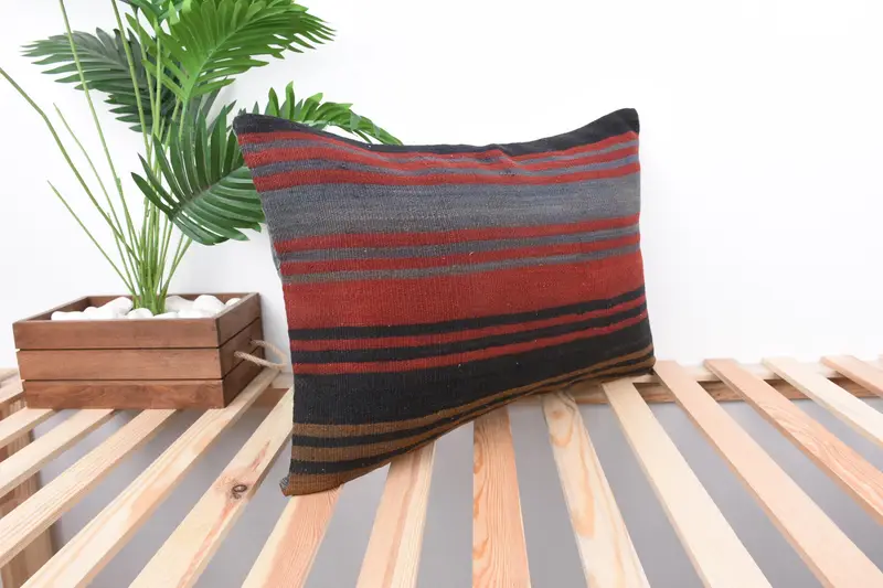 Pattern Throw Cushion Case, Vintage Kilim Pillow, Cushion Case, 16x24 Red Cushion Case, Vintage Kilim Throw Pillow, Gift Pillow - 4