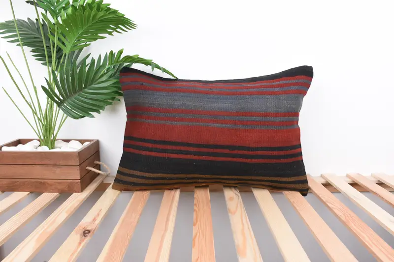 Pattern Throw Cushion Case, Vintage Kilim Pillow, Cushion Case, 16x24 Red Cushion Case, Vintage Kilim Throw Pillow, Gift Pillow - 1