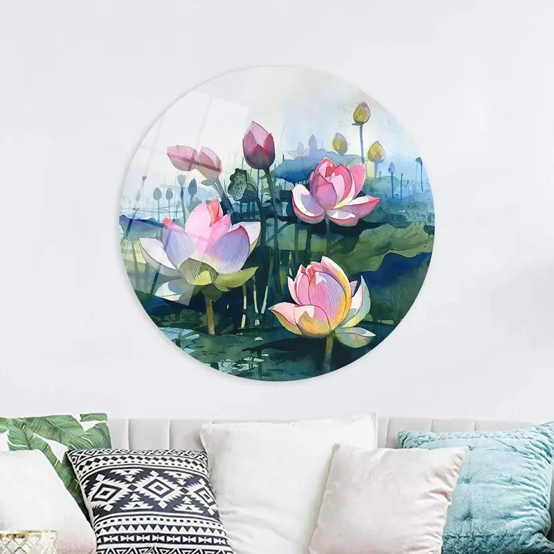 Moderne abstrakte Lotus-Leinwand: Rosa Blumen-Aquarell-Kunstdruck