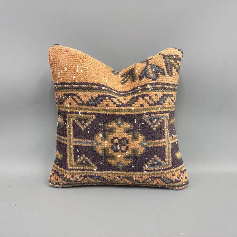 Almohada de lanzamiento Kilim naranja y verde, cojín bordado vintage