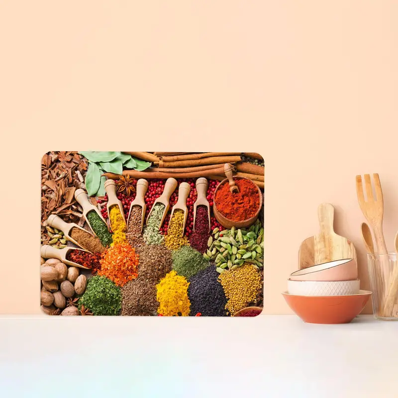 Trendy Glass Cutting Board with Colorful Spices Pattern for Kitchen