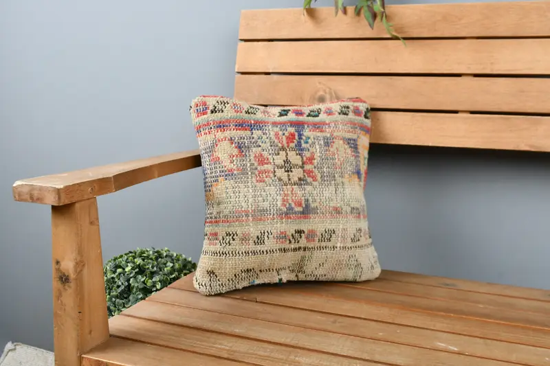 Pillow Sham, Vintage Kilim Pillow, Retro Pillow Case, Turkish Kilim Pillow, 12x12 Blue Cushion Cover, One Of A Kind Pillow Case, Gift Pillow - 1