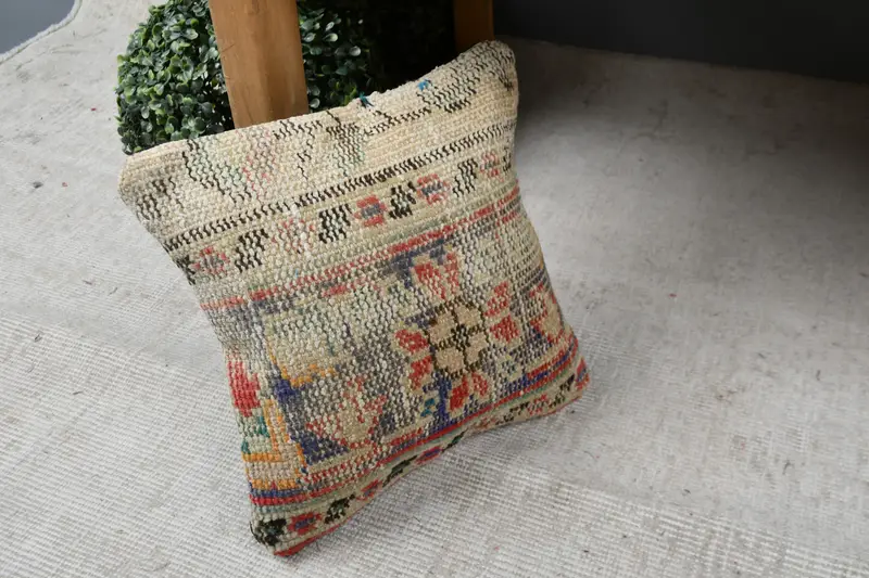 Pillow Sham, Vintage Kilim Pillow, Retro Pillow Case, Turkish Kilim Pillow, 12x12 Blue Cushion Cover, One Of A Kind Pillow Case, Gift Pillow - 7