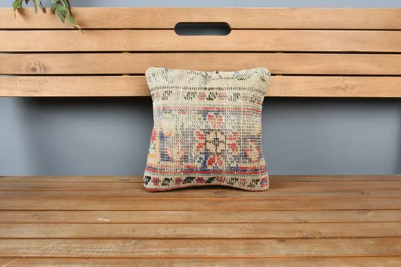 Pillow Sham, Vintage Kilim Pillow, Retro Pillow Case, Turkish Kilim Pillow, 12x12 Blue Cushion Cover, One Of A Kind Pillow Case, Gift Pillow - 6