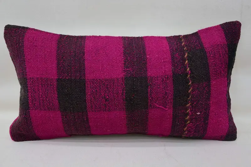 Minimalist Vintage Antique Pillow Case, 8x16 inch Striped Pink Cushion - 1
