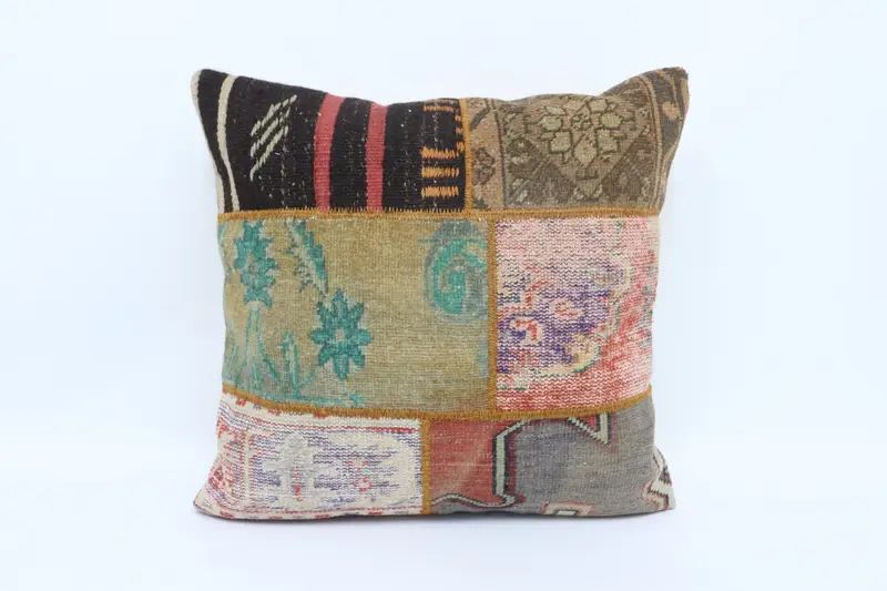 Cushion Case, Sofa Bolster Cushion Case, Ethnical Kilim Rug Pillow, Home Decor Pillow, 28x28 Brown Pillow, Kilim Pillow, Turkish Corner Pillow - 1