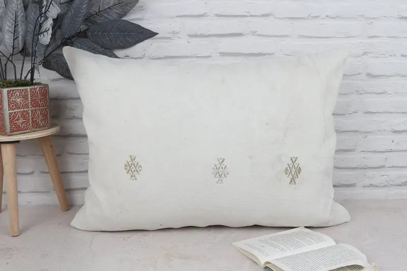 20x28 White Pillow Case, Pillow Cover, Sofa Bolster Pillow, Handmade Kilim Cushion, Turkish Pillow, Custom Pillow Cover, Ethnical Kilim Rug Pillow - 1