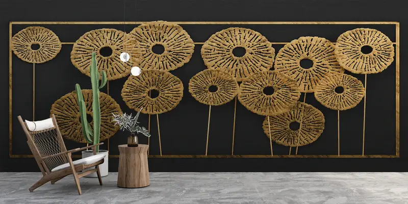 Elegante, schwarz-goldene, mit 3D-Effekt bedruckte Tapete mit Metallic-Effekt