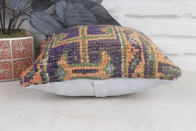 Knitted Pillow Cover, 12x12 Blue Pillow Cover, Vintage Kilim Pillow, Turkish Pillow, Vintage Kilim Throw Pillow, Custom Pillow Sham, Cushion Case - 5