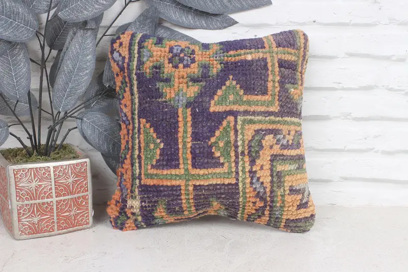 Knitted Pillow Cover, 12x12 Blue Pillow Cover, Vintage Kilim Pillow, Turkish Pillow, Vintage Kilim Throw Pillow, Custom Pillow Sham, Cushion Case - 1