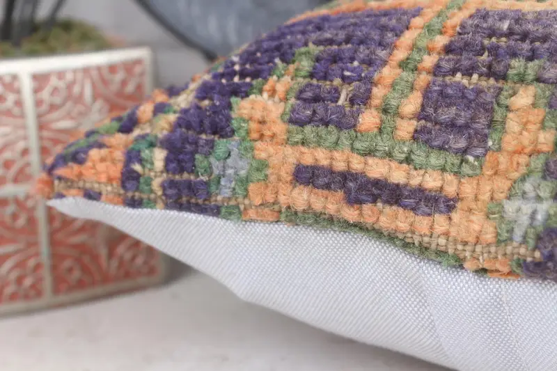 Knitted Pillow Cover, 12x12 Blue Pillow Cover, Vintage Kilim Pillow, Turkish Pillow, Vintage Kilim Throw Pillow, Custom Pillow Sham, Cushion Case - 7