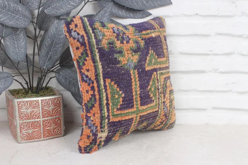 Knitted Pillow Cover, 12x12 Blue Pillow Cover, Vintage Kilim Pillow, Turkish Pillow, Vintage Kilim Throw Pillow, Custom Pillow Sham, Cushion Case - 4