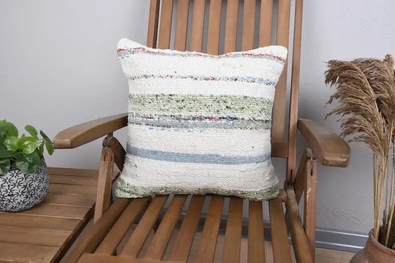 Striped Vintage Gift Pillowcase, Beige 18x18 inch Wool Euro Sham - 1