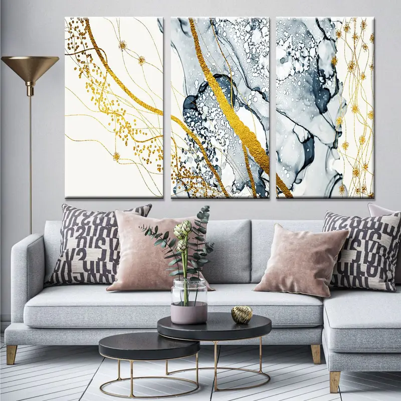 Gold Abstract Art, Marble Canvas Wall Art, Abstract Gold Print, White Marble Wall Decor, Marble Artwork, Marble Abstract Art, Large Wall Art - 1