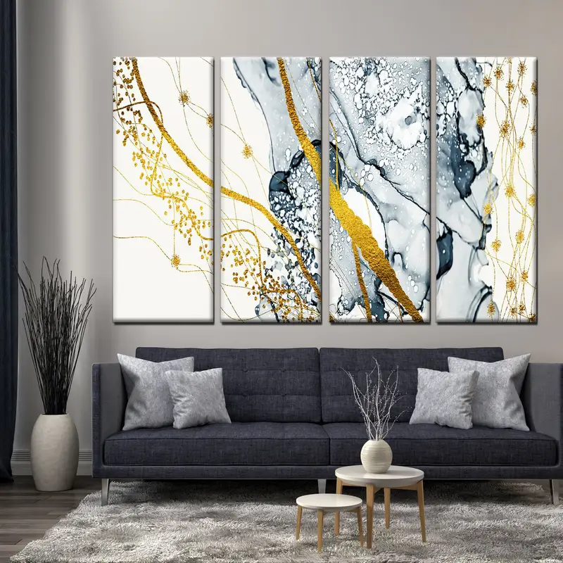 Gold Abstract Art, Marble Canvas Wall Art, Abstract Gold Print, White Marble Wall Decor, Marble Artwork, Marble Abstract Art, Large Wall Art - 6