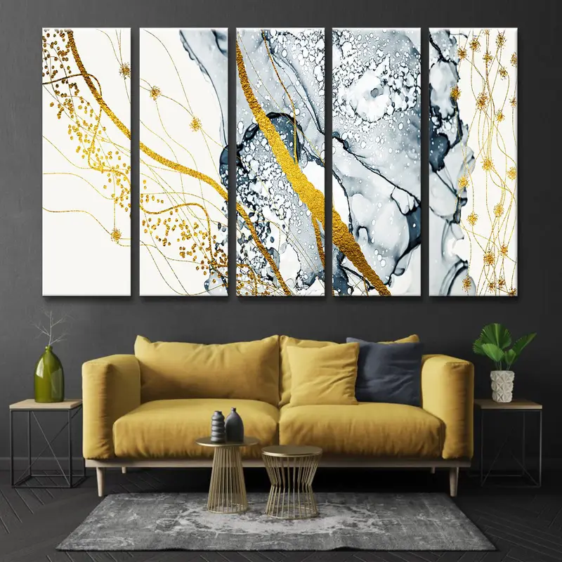 Gold Abstract Art, Marble Canvas Wall Art, Abstract Gold Print, White Marble Wall Decor, Marble Artwork, Marble Abstract Art, Large Wall Art - 3